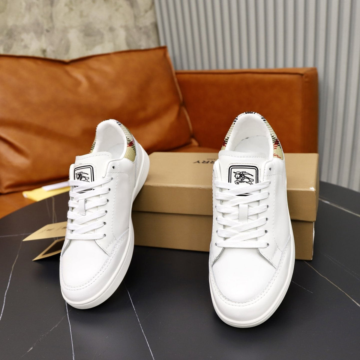 Burberry Check-Heel Low-Top Sneakers