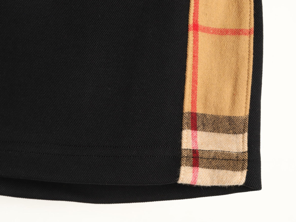 Burberry Equestrian-Emblem Check-Side Shorts - Black